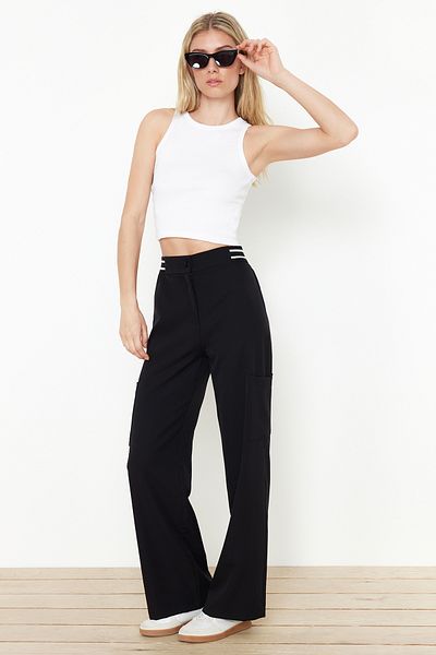 Trendyol Collection Black Elastic Waist Straight/Straight Cut Woven Trousers TWOSS24PL00127