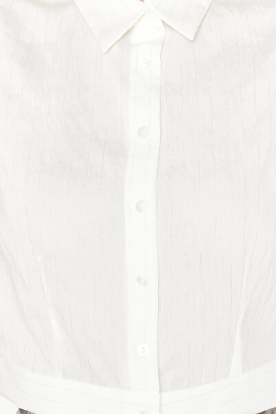 Trendyol Collection Ecru Striped Woven Shirt - Sleeveless, Fitted Waist Fitting TWOSS24GO00149