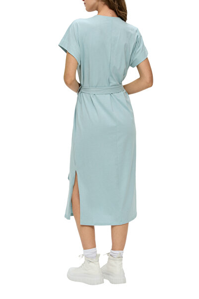 QS by s.Oliver Γυναικείο Μίντι Φόρεμα με λαιμόκοψη σε μπλε γραβάτα