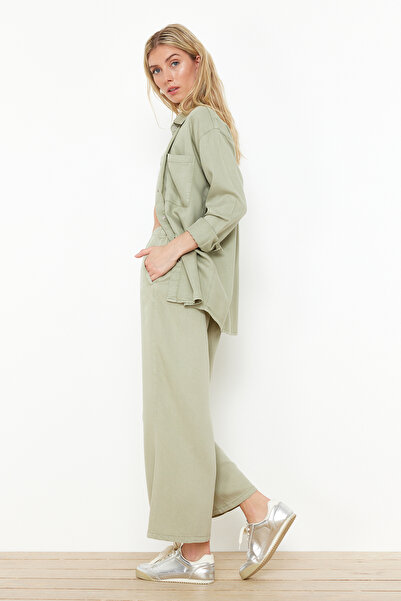 Trendyol Collection Μέντα 100% Tencel™ ψηλόμεσο τζιν Culotte με ελαστική μέση TWOSS24JE00285