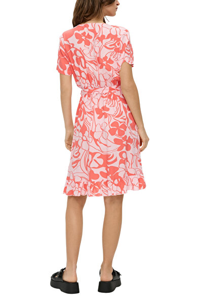 QS by s.Oliver Kleid in Wickel-Optik, Bindegürtel, Midi, V-Ausschnitt