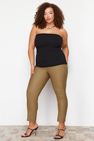 Trendyol Curve Μαύρη στράπλες λαιμόκοψη με φερμουάρ Πλεκτή μπλούζα κρεπ TBBSS24AF00092