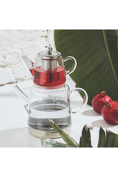 Karaca Dora Teekanne Aus Glas, Kanne 450ml, Wasserkocher 180ml