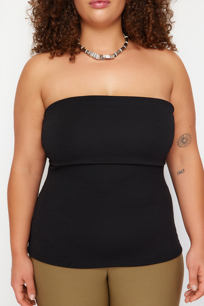 Trendyol Curve Μαύρη στράπλες λαιμόκοψη με φερμουάρ Πλεκτή μπλούζα κρεπ TBBSS24AF00092