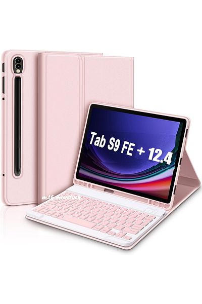 m.tk moveteck حافظة متوافقة مع Samsung Galaxy Tab S9 Fe Plus مقاس 12.4 بوصة مع حامل لوحة مفاتيح مزود بتقنية Bluetooth مع حجرة قلم
