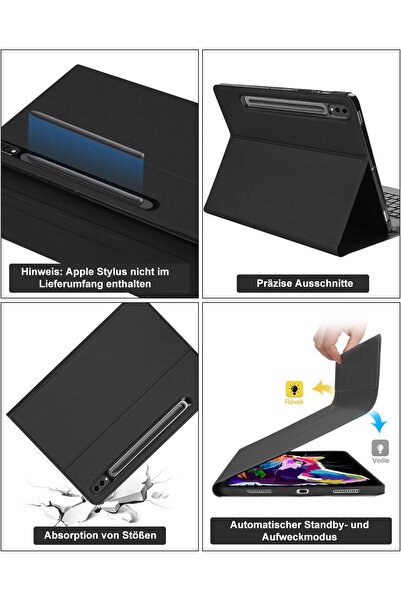 m.tk moveteck Samsung Galaxy Tab S9 Fe Plus 12.4" Case with Keyboard and Pen Compartment Bluetooth Enabled Stand Turkish Q