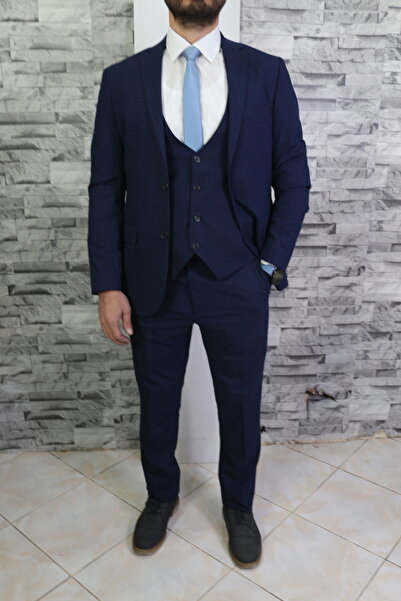 Bilgiçler Erkek lacivert Slim Fit Dar Kesim Mono Yaka Takım Elbise