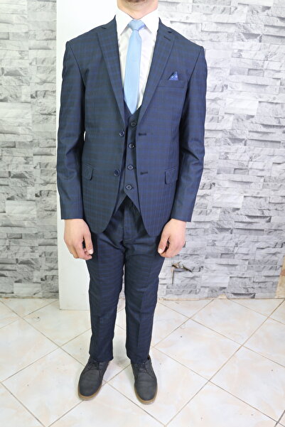 Bilgiçler Erkek Lacivert Slim Fit Dar Kesim Mono Yaka Takım Elbise