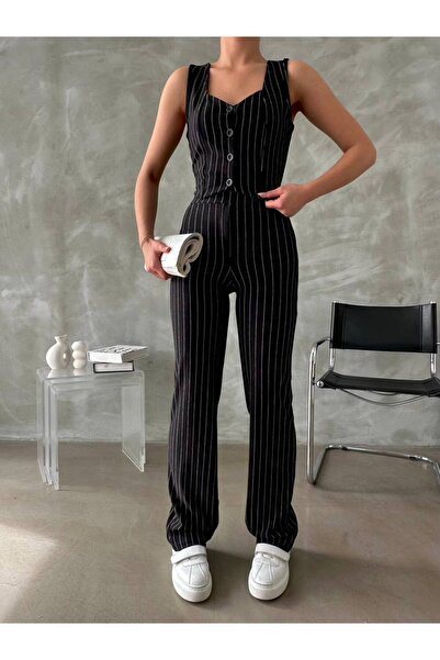 SEVENLINE طقم بنطلون نسائي مخطط من الأسفل إلى الأعلى