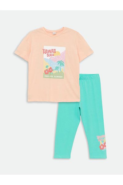 LC Waikiki LCW Kids Crew Neck Printed Short Sleeve Girl's T-Shirt and Leggings
