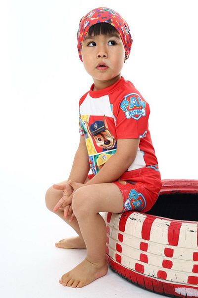 mikam 3 pieces boy's bonnet swimsuit sets short sleeves bottom top with shorts