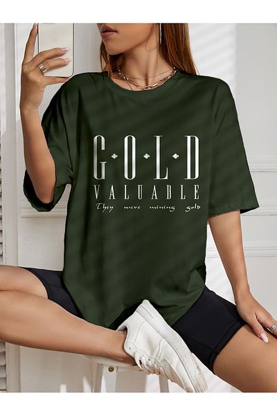 aynewmoda Tricou oversize cu imprimeu G-O-L-D VALUABLE