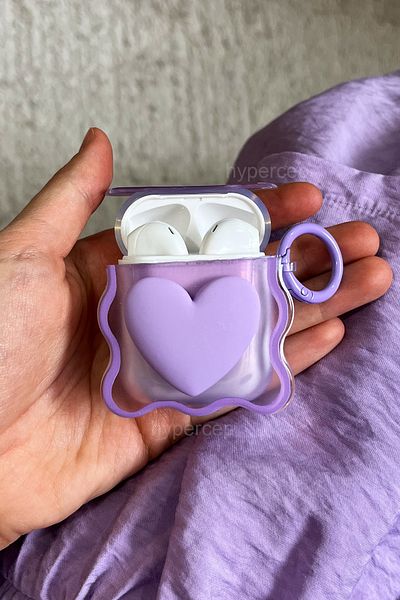 WANNA PROTECT Airpods 1 و 2حافظة سماعة رأس من السيليكون بتصميم قلب أرجواني متوافق مع الجيل