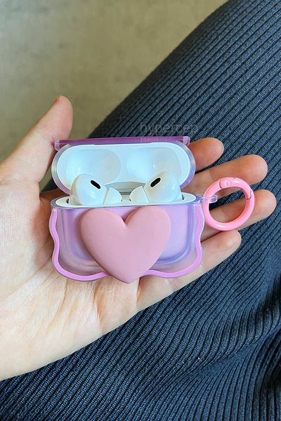 WANNA PROTECT Airpods Pro 2حافظة سيليكون منقوشة على شكل قلب وردي متوافقة مع جيل سماعة الرأس