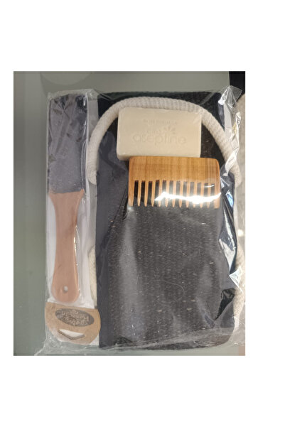 CNGZSHOP 5'Li Doğal Keçi Kılı Banyo Sırt Lifi Ve El Kesesi Topuk Törpüsü Ahşap Şimşir Tarak Sabun Set