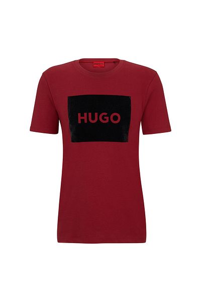 HUGO Fém hatású logós pamut dzsörzé póló