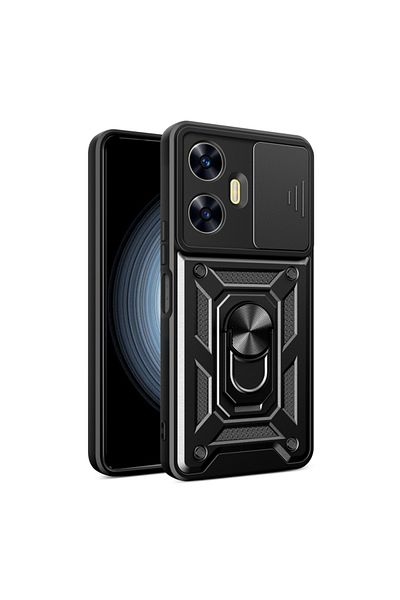 Fibaks حافظة لهاتف Realme C55 مع غطاء حماية للكاميرا مع حلقة انزلاقية وغطاء حماية للدبابات العسكرية