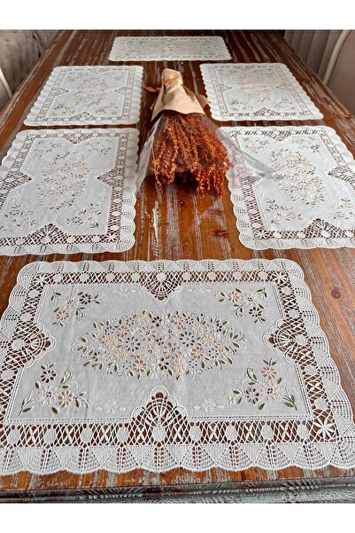LİMAY 6-Piece American Service - Large Size - Lace Embroidery Looking 1stClass Pvc