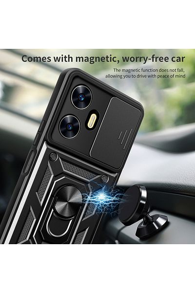 Fibaks حافظة لهاتف Realme C55 مع غطاء حماية للكاميرا مع حلقة انزلاقية وغطاء حماية للدبابات العسكرية