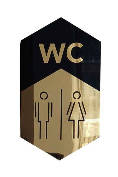 GİZEM SHOP لافتة WC Diversion (ثنائية) من زجاج شبكي ذهبي على زجاج شبكي أسود