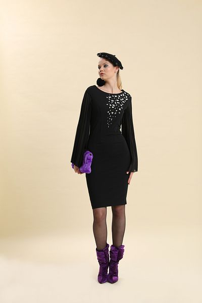 VERDA Hand Embroidered Evening Dress with Pleat Detail on the Sleeves