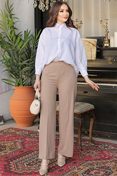 Bestenur Palazzo Scuba Pants 866 - Stone