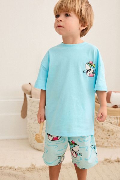 Ladin Store Boy's Shark Printed Cotton Blue Shorts Σετ - Νέα σεζόν