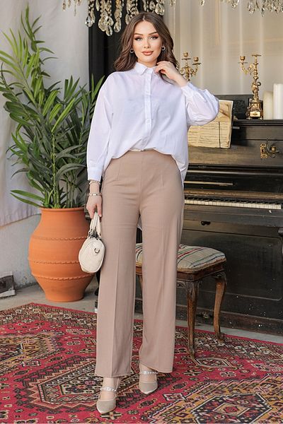 Bestenur Palazzo Scuba Pants 866 - Stone