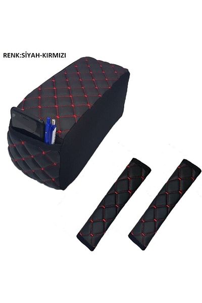 caraks Vw Jetta 2006-2011 Safety Belt and Armrest Set - Black Red Comfort