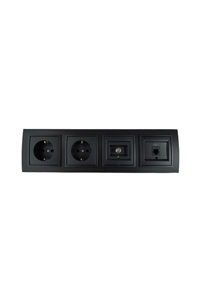 ELBİ Elbi Zena Black Quadruple Set Grounded Socket + Grounded Socket + Satellite TV Socket + Numeris Cat3 Rj11