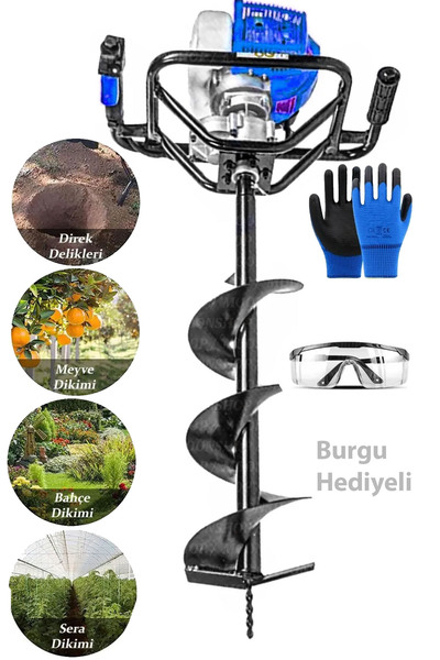 MOONSHOP Germany Metal Dişli Çift Soğutmalı Benzinli Toprak Burgu Makinesi Fi...