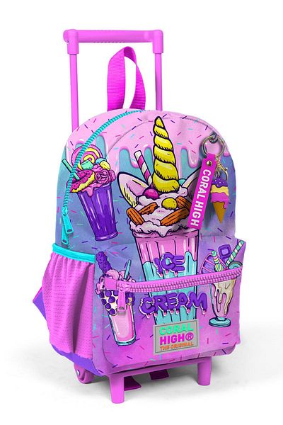 Coral High Rucsac mic cu racletă cu model pentru înghețată, roz violet, milkshake - două compartimente 24049