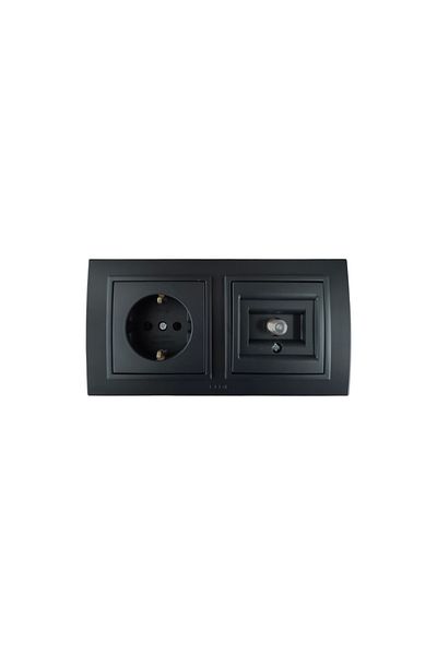 ELBİ Elbi Zena Black Double Set Grounded Socket + Satellite TV Socket