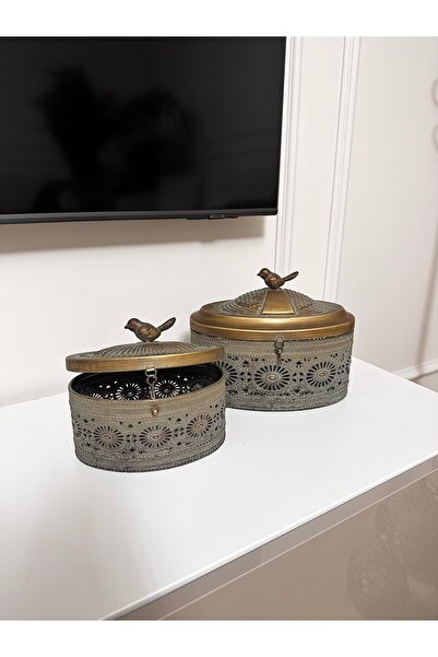 THE LİNSE Metal dekoratif 2 li kuşlu kutu