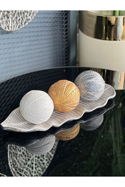 TASARIMHMODA 3 Top Yaprak Tepsi Dekor Set No:12
