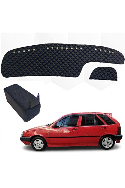 caraks Fiat Tipo Kolçak + Göğüs Halısı Siyah-mavi Suni Deri