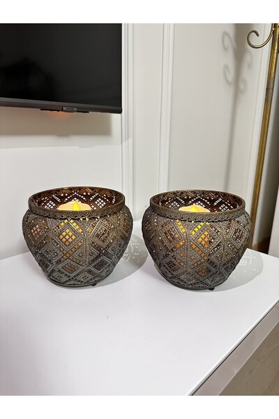 THE LİNSE Metal Dekoratif 2 Li Mumluk Takımı