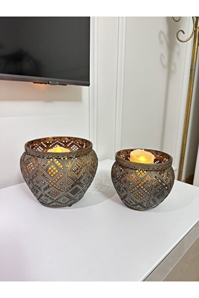 THE LİNSE Metal dekoratif 2 boy mumluk takımı