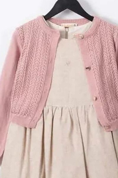 Riccotarz Girl's Knitted Jacket and Linen Cream Dress