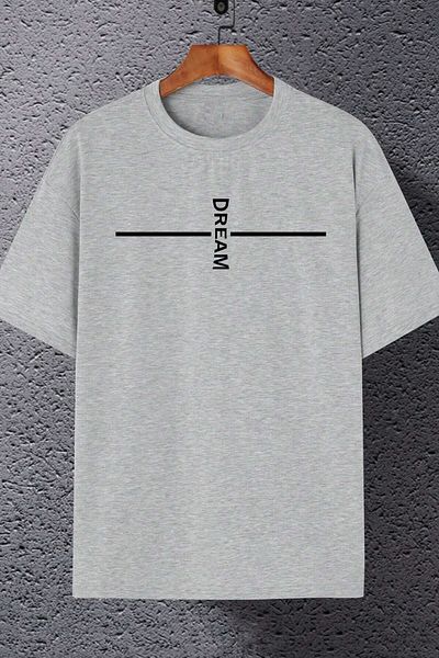 MODAGEN Μπλουζάκι Unisex Grey Crew Neck Dream με στάμπα oversize