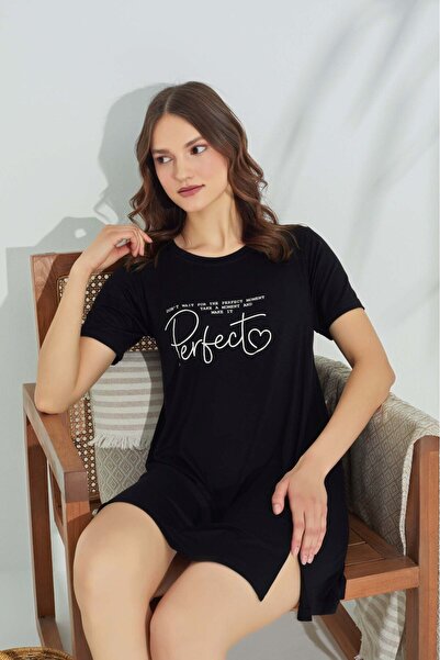 bie's Γυναικείο Μίνι νυχτικό φόρεμα με κοντό βολάν με βισκόζη με λαιμόκοψη