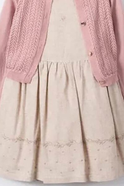 Riccotarz Girl's Knitted Jacket and Linen Cream Dress