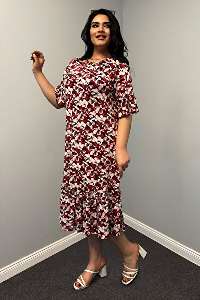 Siyezen Plus Size Cotton Lycra Dress with Ruffled Pockets Sleeves