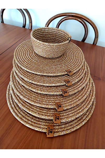 ST Atölye 6 adet Hasır rengi supla 1 adet ekmek sepeti/Amerikan Servis Lux Ta...