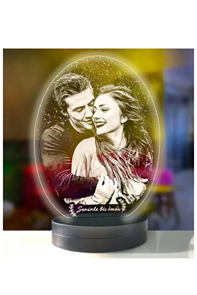 zeyalazer Sevgiliye Hediye Kişiye Özel Oval Fotoğraflı 3D Model Led Gece Lamba