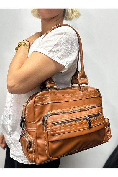 Akın AKIN BAG WOMEN'S TAN COLOR MULTI-EYE SHOULDER BAG AND CROSSBODY BAG 01 PIECEL-FREE LEATHER