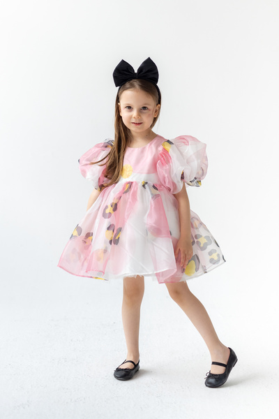 PixyLove Beyaz Kız Çocuk Elbise Bubble Leopar