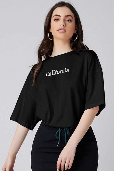 MODAGEN Μπλουζάκι Unisex Black Crew Neck California με στάμπα oversize