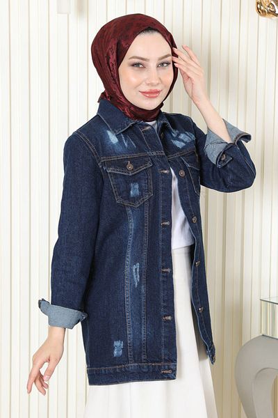 Modamihram Buttoned Denim Jacket Dark Denim 6009