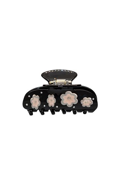 Roberta Lorenz Pink Floral Black Acetate Latch Buckle / 8 cm